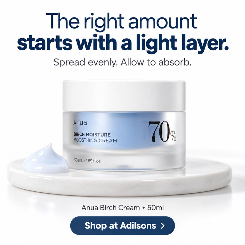 Anua Birch Moisture Boosting Cream 50ml — The right amount starts with a light layer. Spread evenly. Allow to absorb.