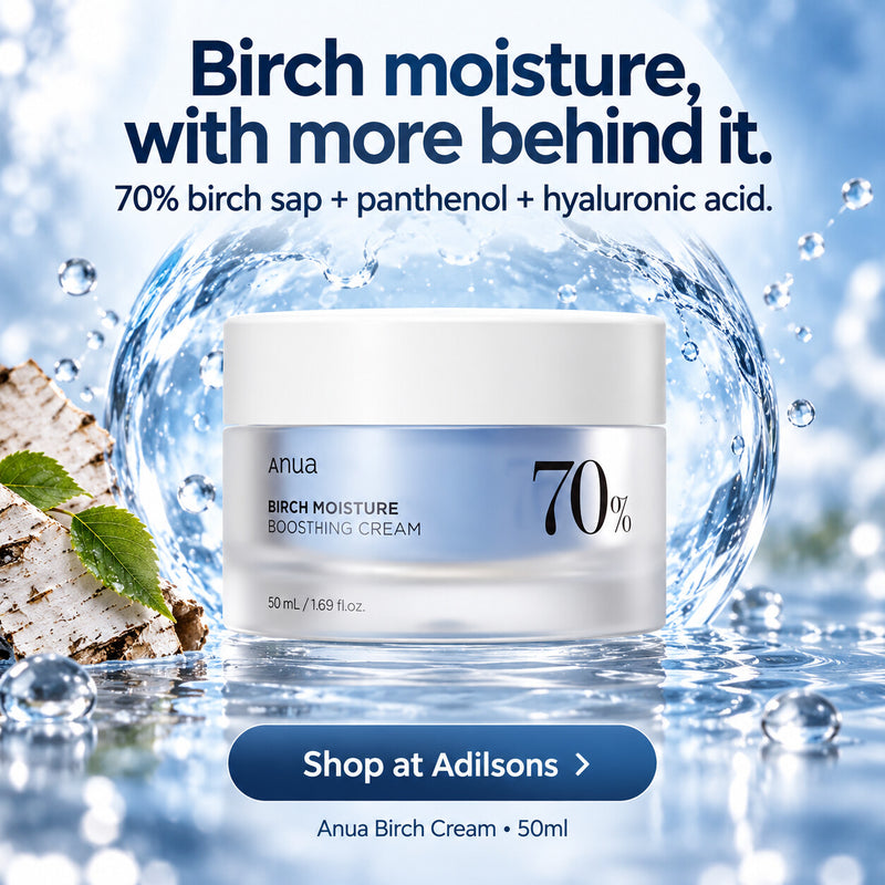 Anua Birch Moisture Boosting Cream 50ml — Birch moisture, with more behind it. 70% birch sap + panthenol + hyaluronic acid.
