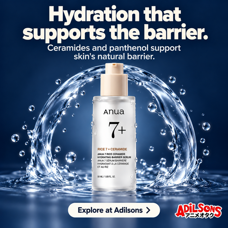 Anua Rice Ceramide Serum creative 2: Hydration that supports the barrier. Ceramides and panthenol support skin's natural barrier.
