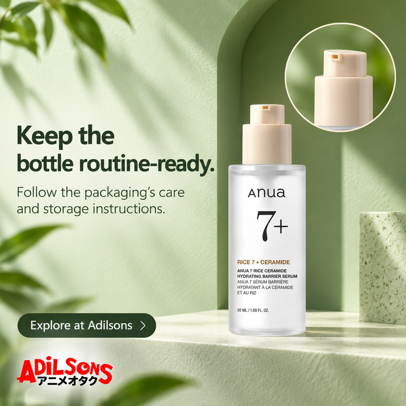 Anua Rice Ceramide Serum creative 16: Keep the bottle routine-ready. Follow the packaging's care and storage instructions.