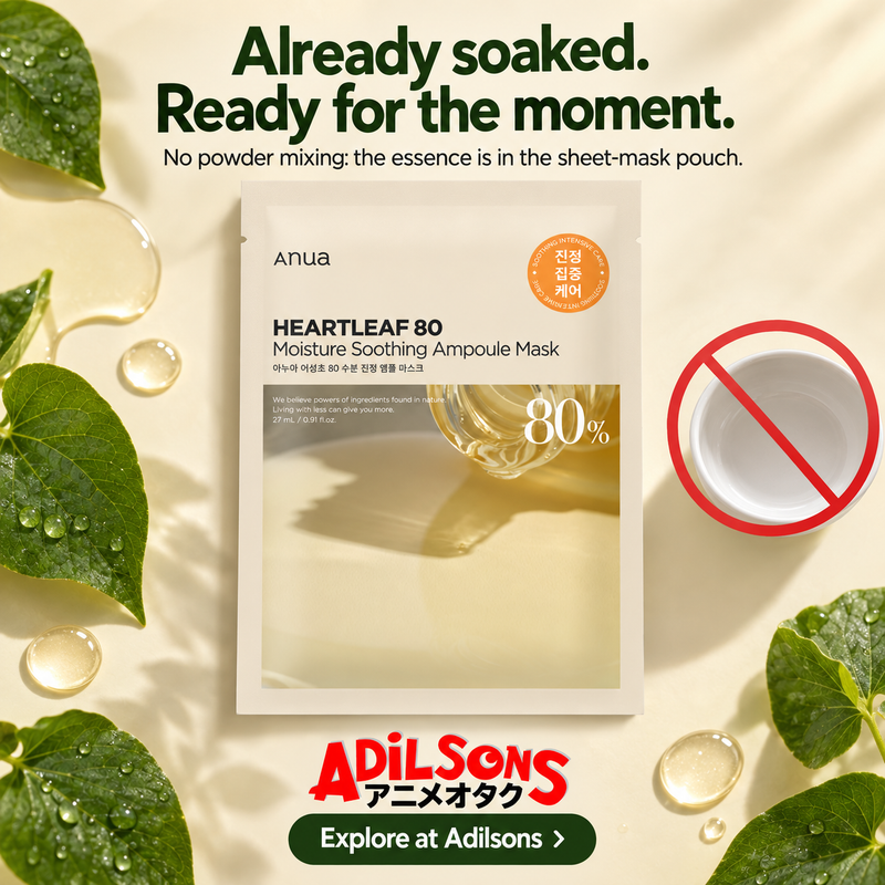 Anua Heartleaf80 Moisture Soothing Ampoule Mask creative 9: Already soaked. Ready for the moment. No powder mixing: the essence is in the sheet-mask pouch.