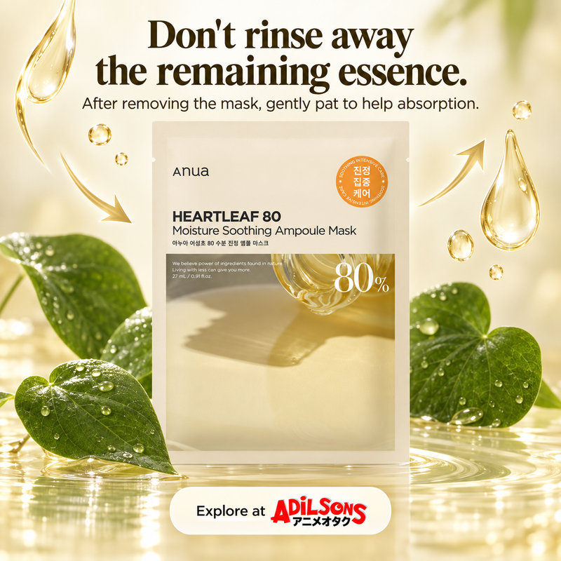 Anua Heartleaf80 Moisture Soothing Ampoule Mask creative 13: Don't rinse away the remaining essence. After removing the mask, gently pat to help absorption.