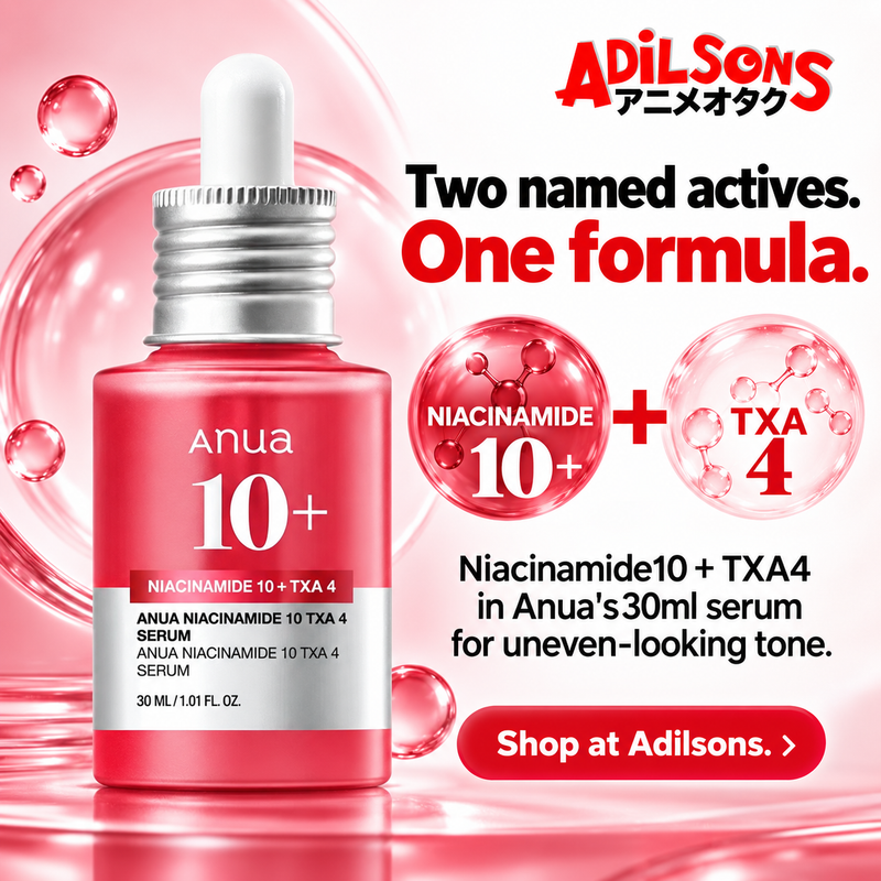 Anua Niacinamide10 TXA4 Serum30ml creative 5: Two named actives. One formula. Niacinamide10 + TXA4 in Anua's30ml serum for uneven-looking tone.