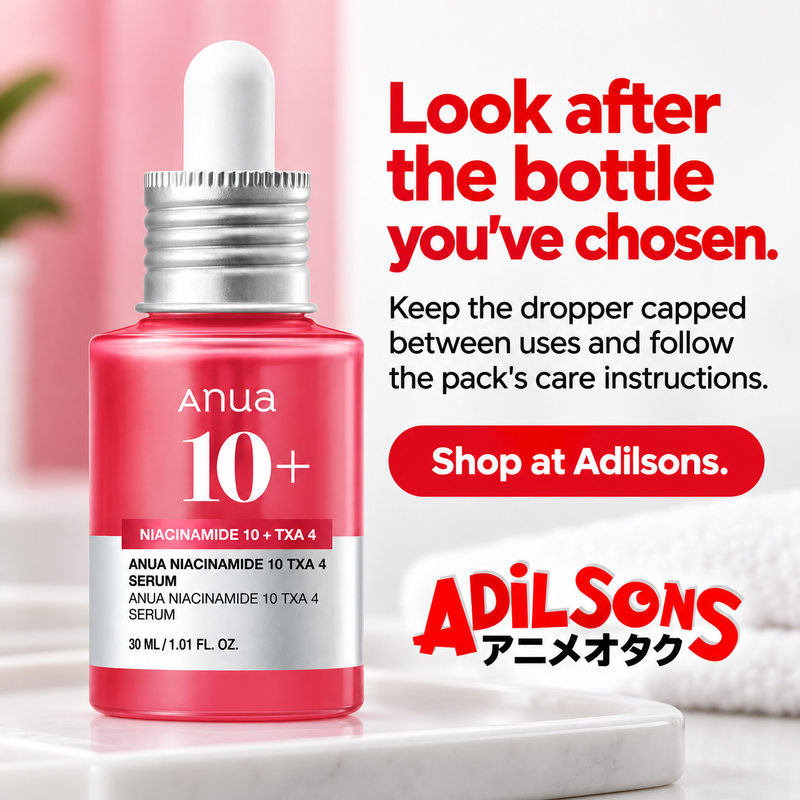 Anua Niacinamide10 TXA4 Serum30ml creative 16: Look after the bottle you've chosen. Keep the dropper capped between uses and follow the pack's care instructions.