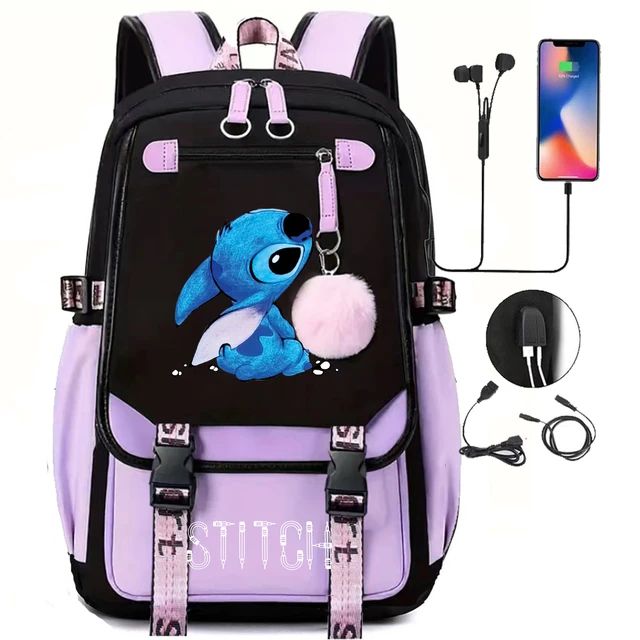 Stitch Pink and Black Connected Backpack